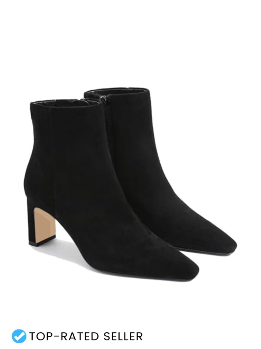 Women's Ankle Boots Chunky Low Heel Square Toe Heeled Booties Side Zipper